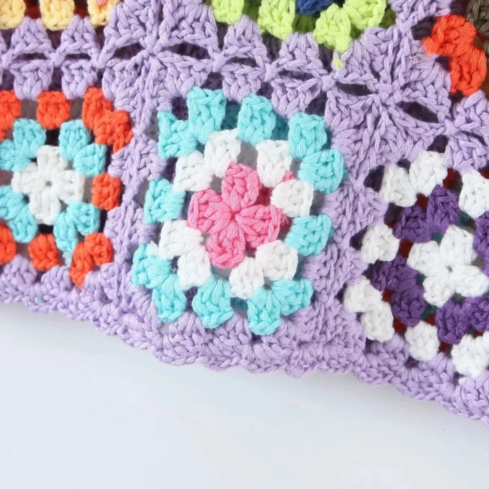 Lavender Multi Color Colorful Handmade Crochet Sleeveless Cropped Crop Tank Top - Picture 3 of 5